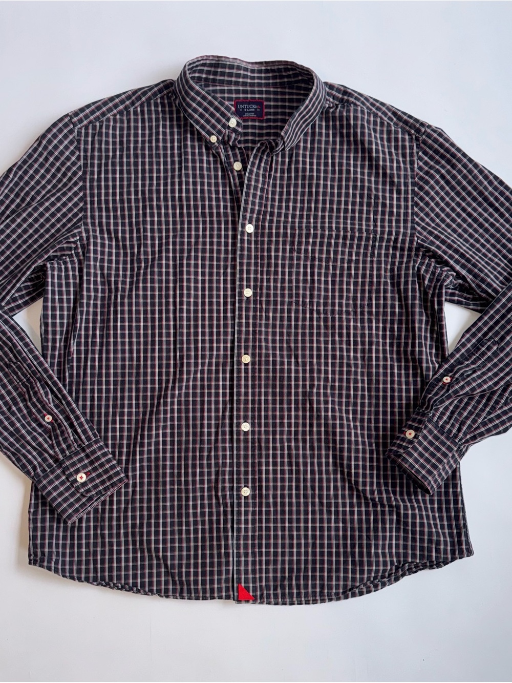 UNTUCKit Men’s XL Plaid Button Down Shirt Navy Red White 100% Cotton